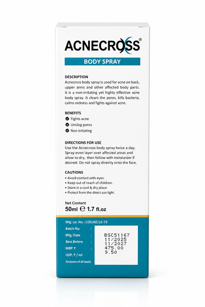 ACNECROSS® Acne Control Body Spray | Azelaic Acid, Salicylic Acid, Mandelic Acid | 50ml