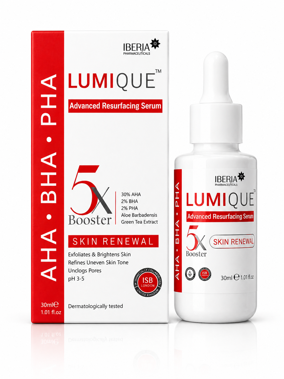 lumique™ advanced resurfacing serum with 30% aha, 2% bha, 2% pha – exfoliating booster for skin renewal – 30ml