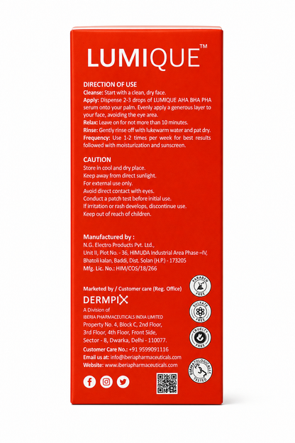 LUMIQUE™ Advanced Resurfacing Serum with 30% AHA, 2% BHA, 2% PHA – Exfoliating Booster for Skin Renewal – 30ml