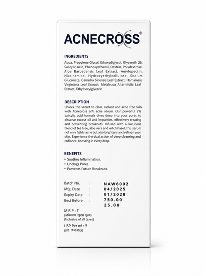 Acnecross Pore Refining Serum | 2% Salicylic Acid with Tea Tree & Witch Hazel for Acne-Prone Skin (30ml)