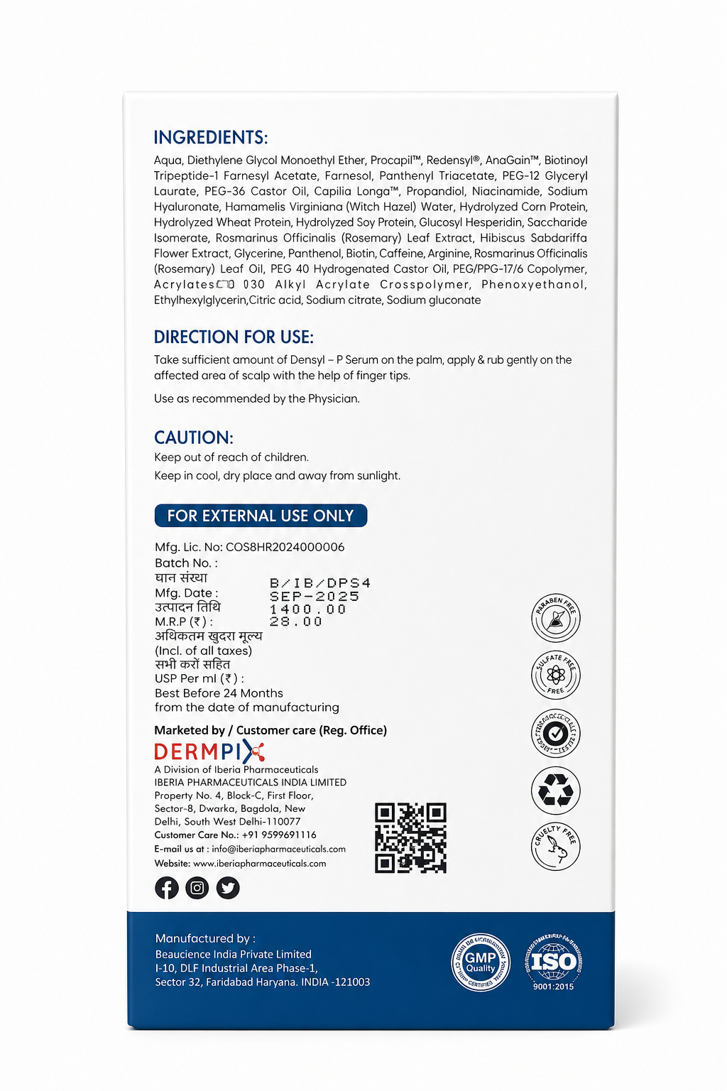 densyl-p advanced hair growth serum with procapil, redensyl, anagain & capilla longa – 50ml