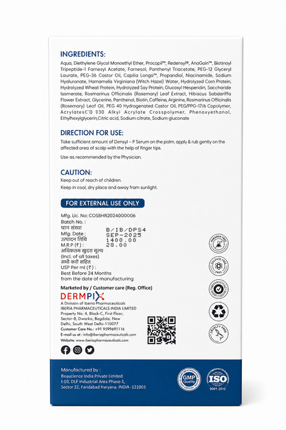 DENSYL-P Advanced Hair Growth Serum with Procapil, Redensyl, Anagain & Capilla Longa – 50ml