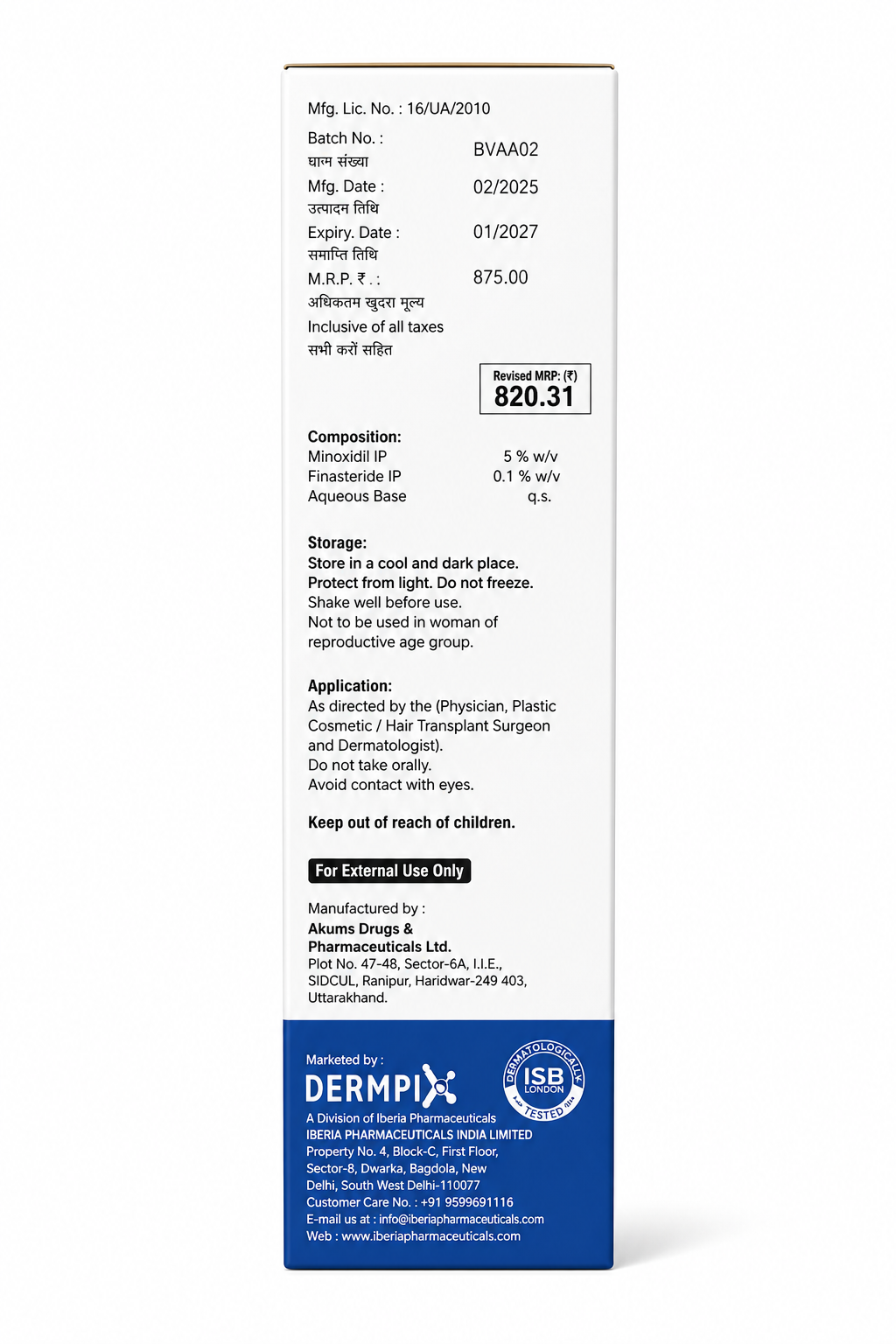 densyl minoxidil 5% & finasteride topical hair growth solution – alcohol-free, 60ml with spray/dropper