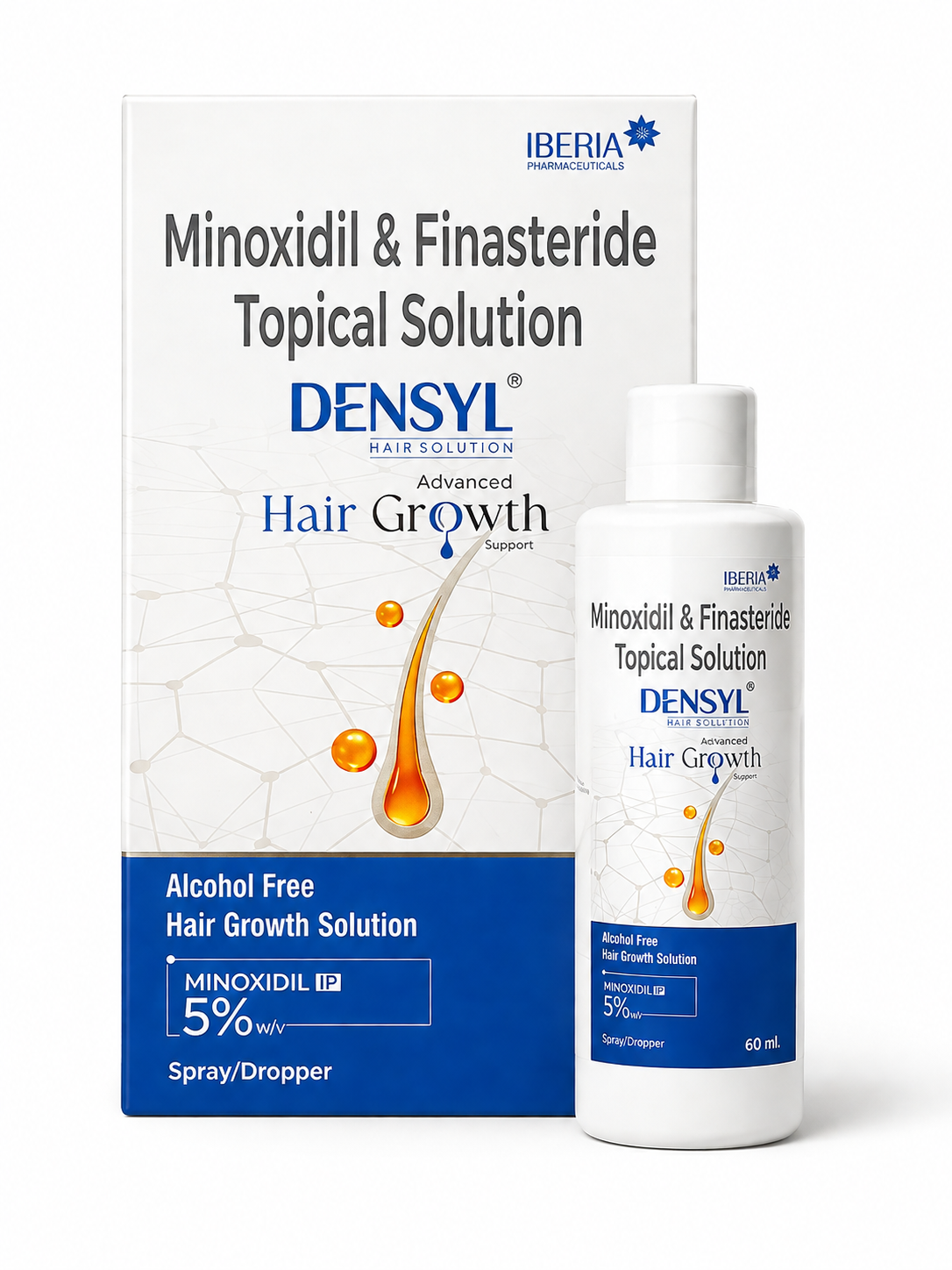 densyl minoxidil 5% & finasteride topical hair growth solution – alcohol-free, 60ml with spray/dropper