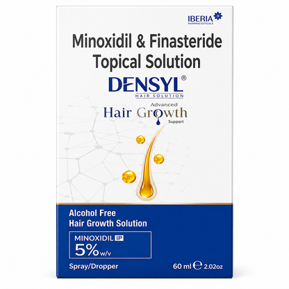 DENSYL Minoxidil 5% & Finasteride Topical Hair Growth Solution – Alcohol-Free, 60ml with Spray/Dropper