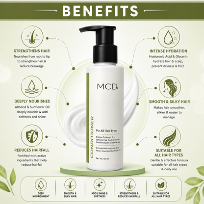MCD Hair Conditioner with Hyaluronic Acid, Niacinamide, Almond Oil & Sunflower Oil | Smooth & Silky Hair Care for All Hair Types | 100 ml