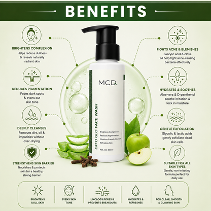 MCD EXFO Glo Face Wash with Aloe Vera, Glycolic, Lactic & Salicylic Acid | Brightening & Deep Cleansing Face Cleanser | 100 ml