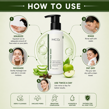 MCD EXFO Glo Face Wash with Aloe Vera, Glycolic, Lactic & Salicylic Acid | Brightening & Deep Cleansing Face Cleanser | 100 ml