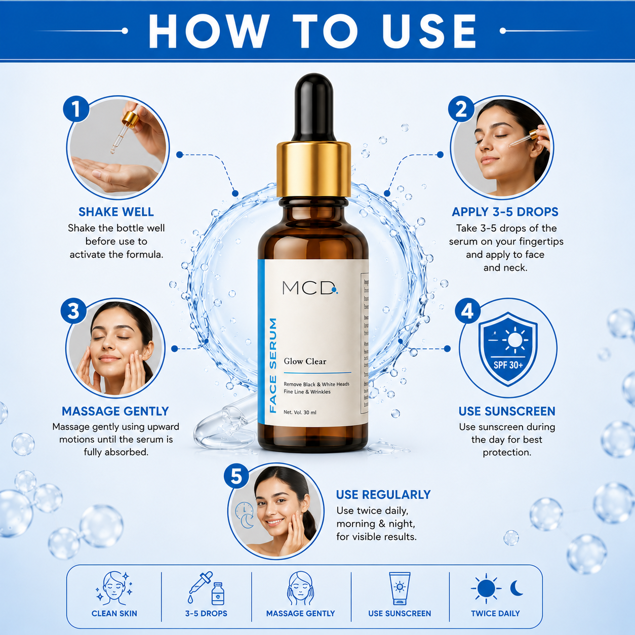 mcd glow clear face serum with salicylic acid, glycolic acid & herbal extracts | clear, smooth & hydrated skin | 30 ml