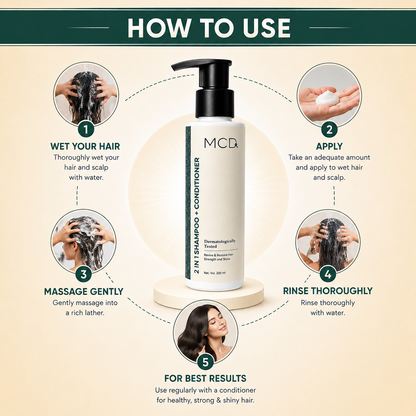 MCD 2 in 1 Shampoo + Conditioner with Aloe Vera & D-Panthenol | Strength & Shine Hair Care Formula for All Hair Types | 200 ml