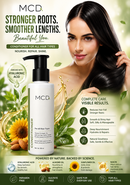 MCD Hair Conditioner with Hyaluronic Acid, Niacinamide, Almond Oil & Sunflower Oil | Smooth & Silky Hair Care for All Hair Types | 100 ml