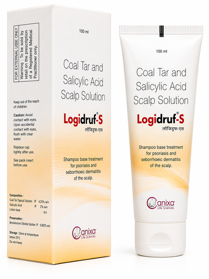 Logidruf-S Scalp Solution – Coal Tar & Salicylic Acid Lotion | For Psoriasis & Seborrhoeic Dermatitis | 100ml