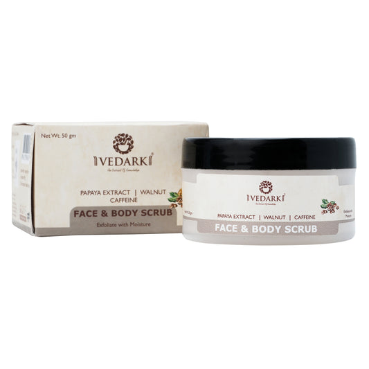 VEDARK Papaya, Walnut & Caffeine Face & Body Scrub | Exfoliate with Moisture | 50 gm
