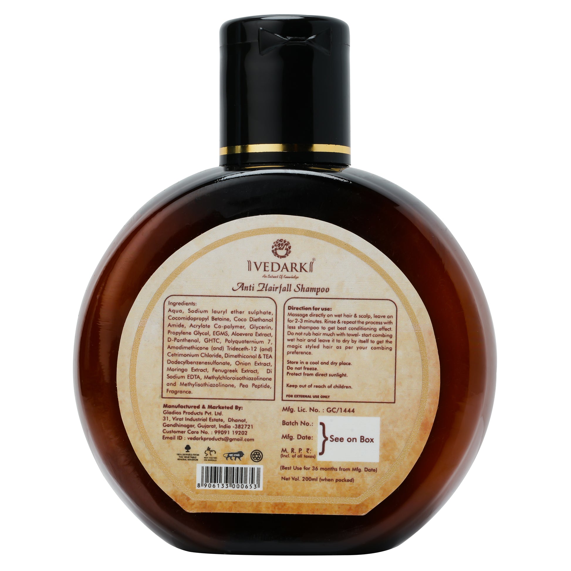 VEDARK Anti Hairfall Shampoo with Pea Peptide, Aloe Vera & Onion Extract | 200ml