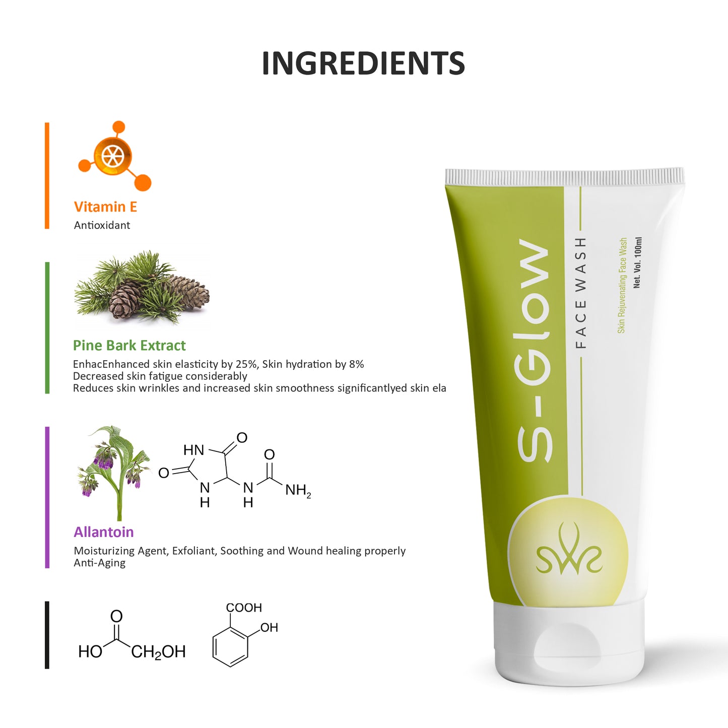 s-glow face wash – skin rejuvenating face wash with vitamin e & pine bark extract – 100 ml