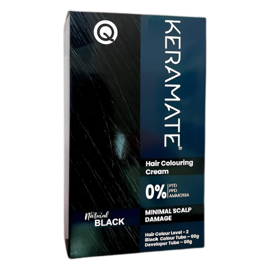 Keramate Hair Colouring Cream Natural Black | 0% Ammonia Hair Color with Developer | Minimal Scalp Damage | 60g + 60g Pack