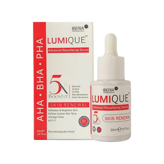 Iberia Lumique Advanced Resurfacing Serum bottle and packaging on a white background