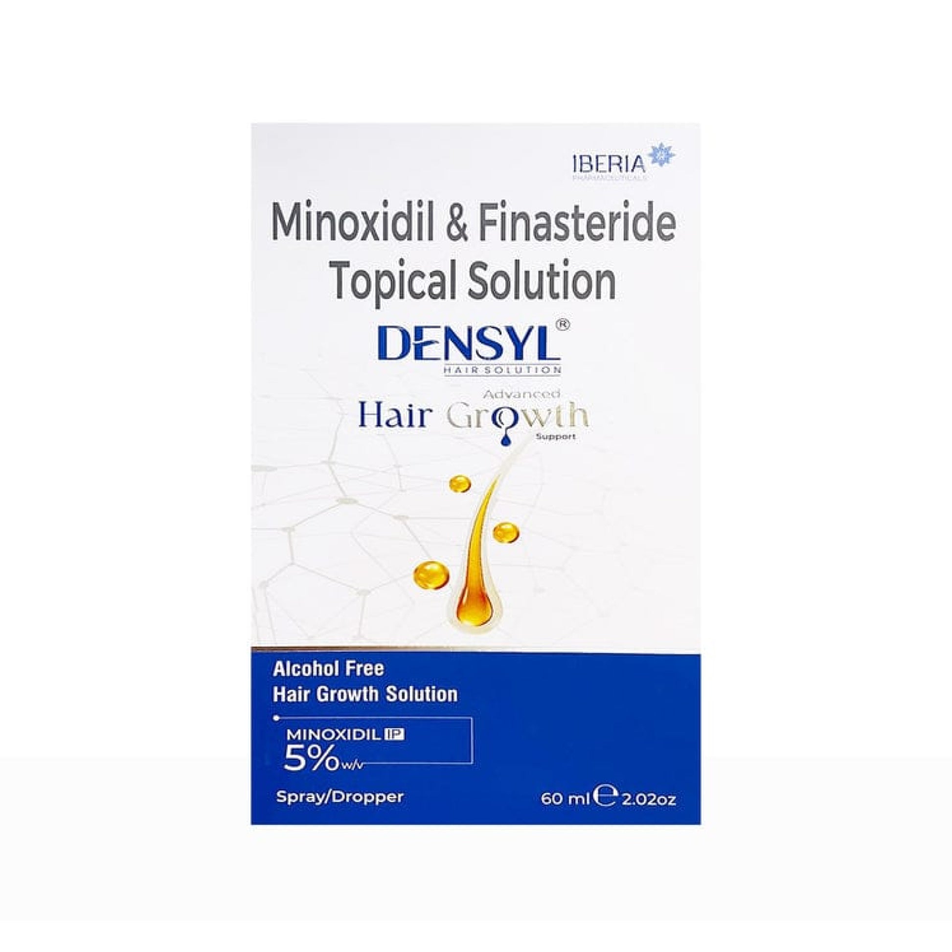 DENSYL Minoxidil 5% & Finasteride Topical Hair Growth Solution – Alcohol-Free, 60ml with Spray/Dropper