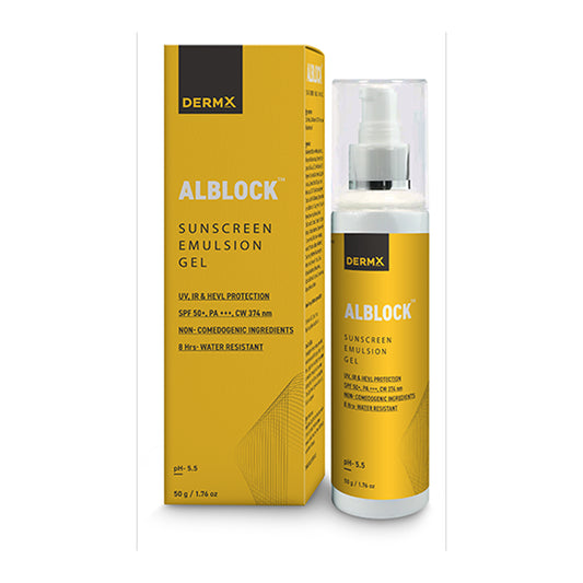 ALBLOCK™ Sunscreen Emulsion Gel – SPF 50, Broad Spectrum UV, IR & HEVL Protection | Non-Comedogenic, Water-Resistant | 50g