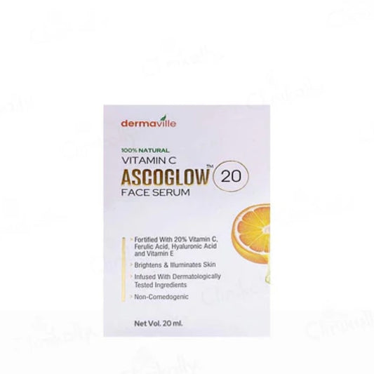 ASCOGLOW™ 20 Vitamin C Face Serum – Brightening & Anti-Aging Formula with Hyaluronic Acid & Ferulic Acid (20ml)