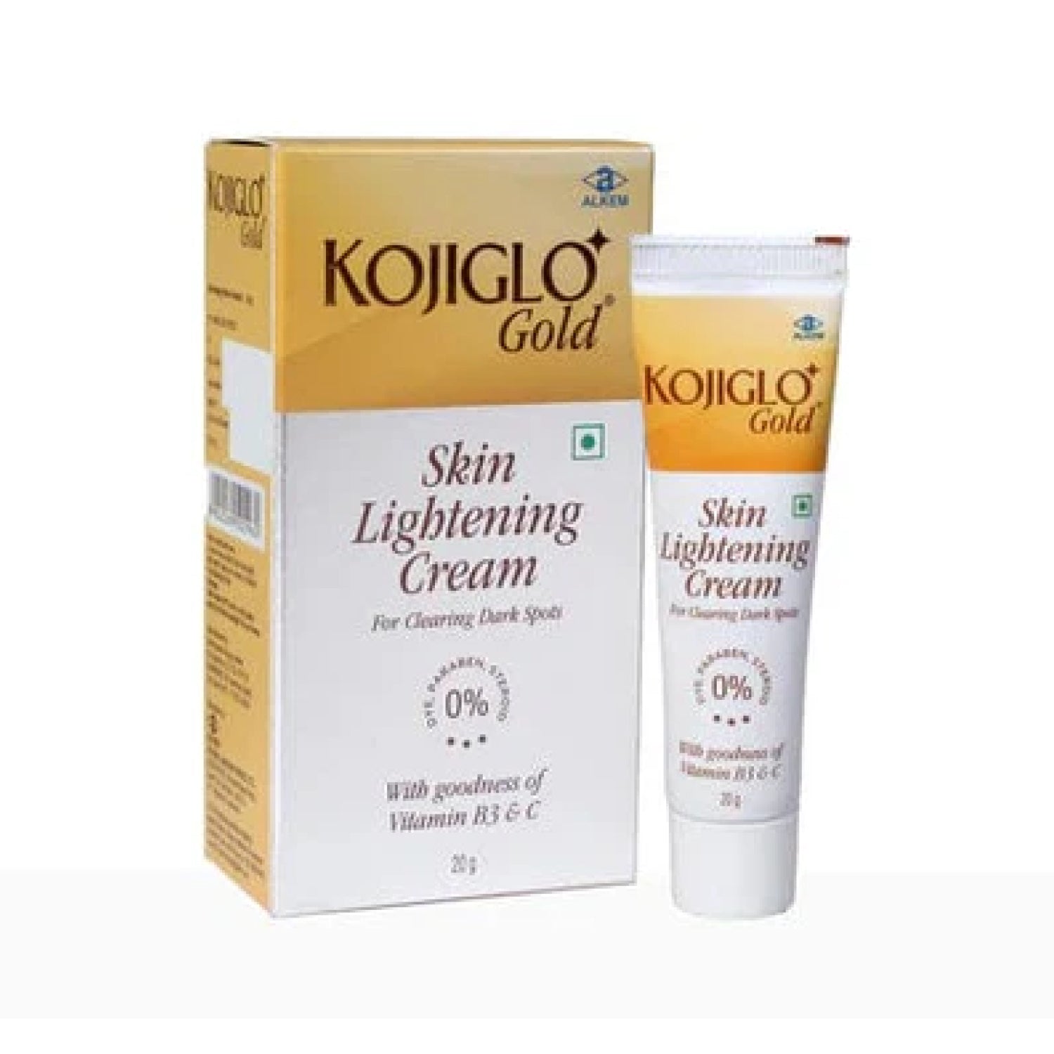 Kojiglo Gold Skin Lightening Cream | Vitamin B3 & C | For Dark Spots & Pigmentation | 20g