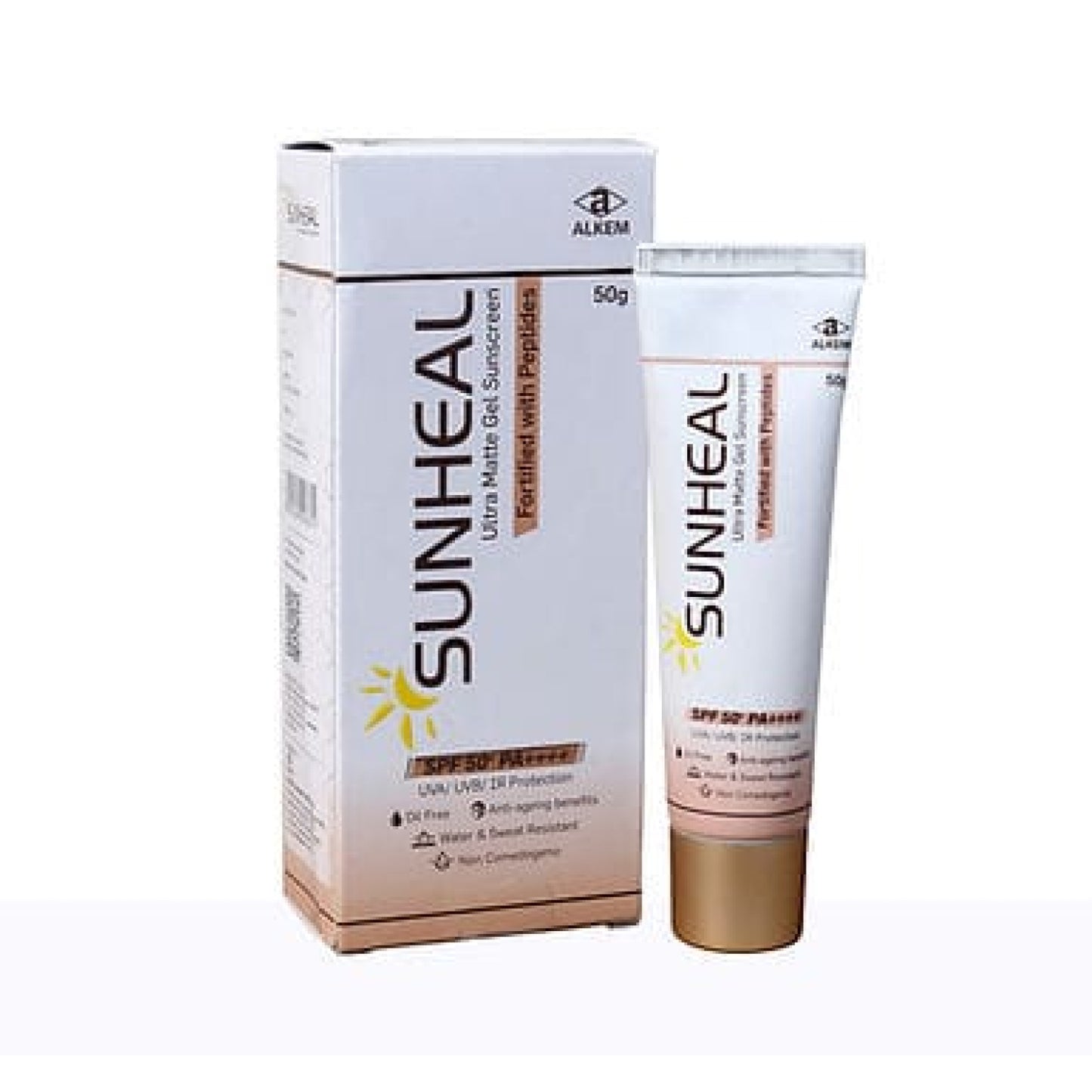 sunheal ultra matte gel sunscreen spf | peptide fortified | 50g