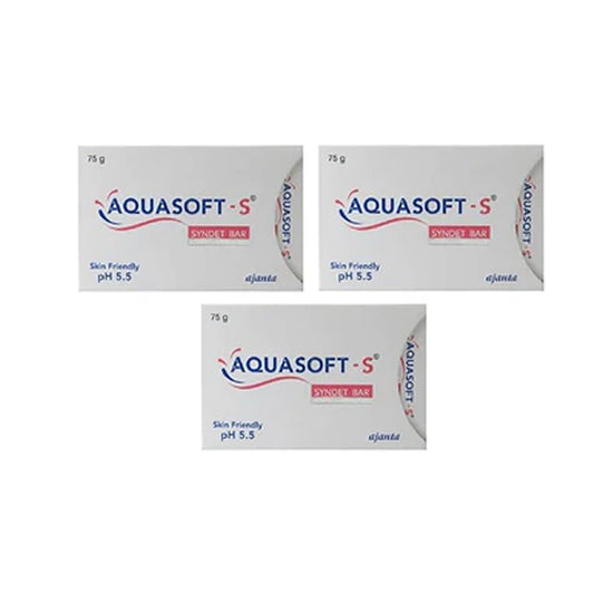 Aquasoft-S Syndet Bar | Skin-Friendly pH 5.5 | Soap-Free Cleanser | 75g (Pack of 3)