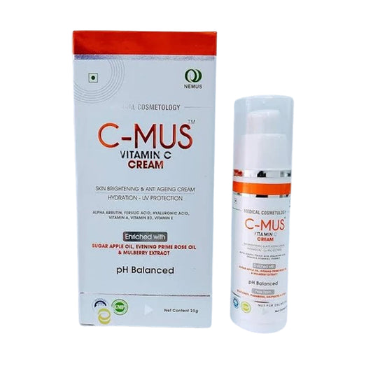 C-MUS Vitamin C Cream | Skin Brightening & Anti-Ageing | With Alpha Arbutin, Ferulic Acid & Hyaluronic Acid | 25g