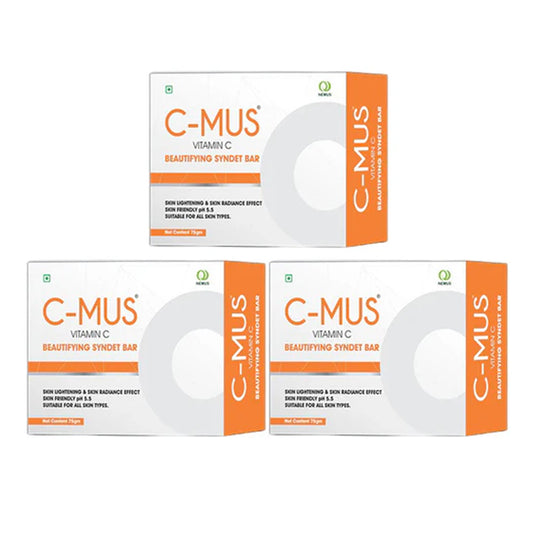 C-MUS Vitamin C Beautifying Syndet Bar | Skin Lightening & Radiance | pH 5.5 | Pack of 3 (75g Each)