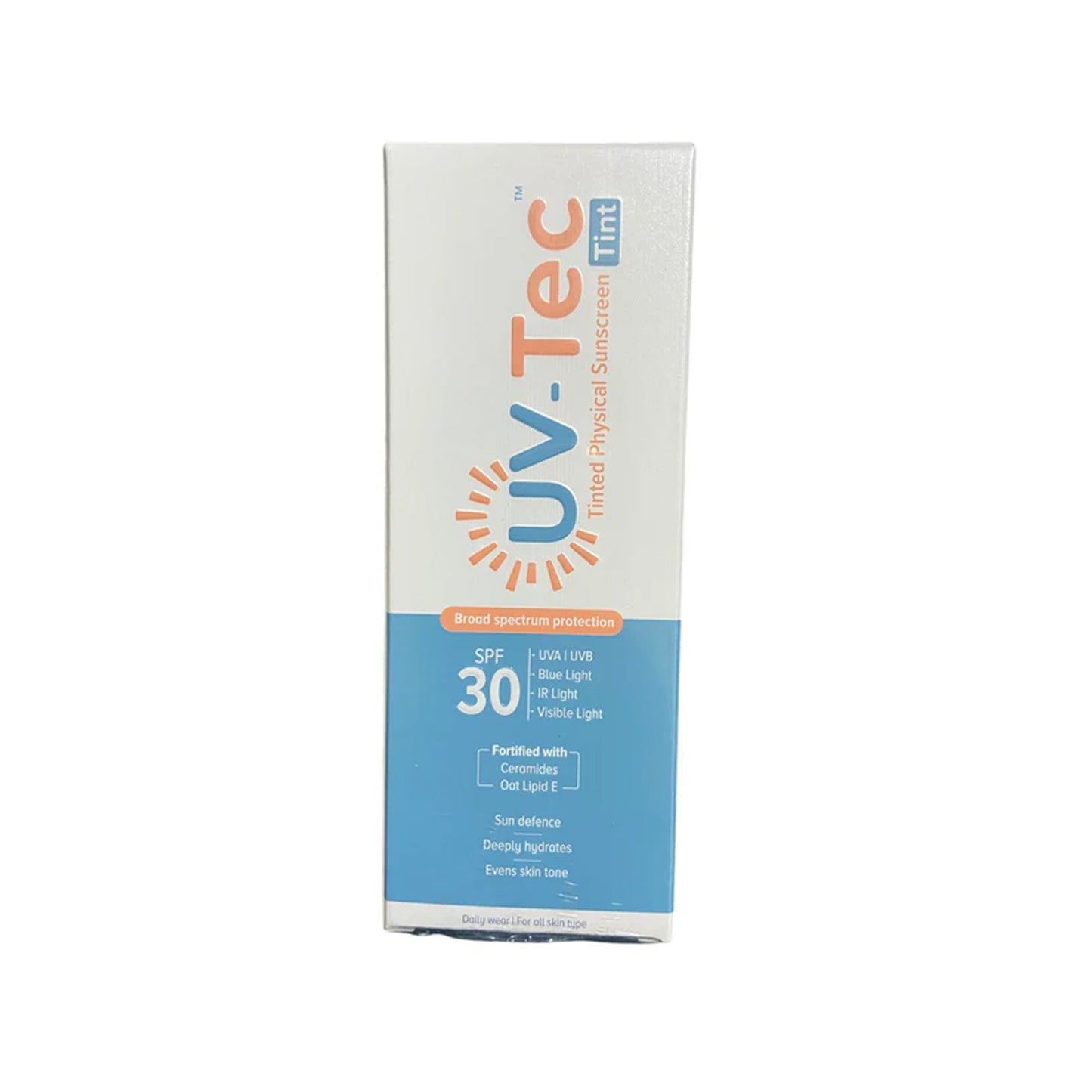 uv-tec™ tinted physical sunscreen cream – spf 30 pa++ | broad spectrum sun defense with ceramides & oat lipid e | 30g