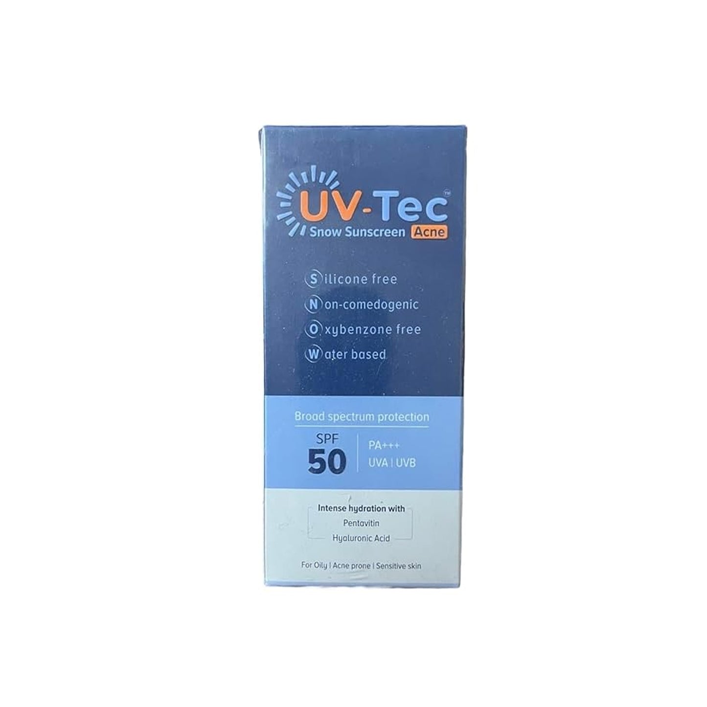 uv-tec snow sunscreen gel – water-based, silicone-free, spf 50 pa+++, hydrating sunscreen for oily, acne-prone & sensitive skin (50g)