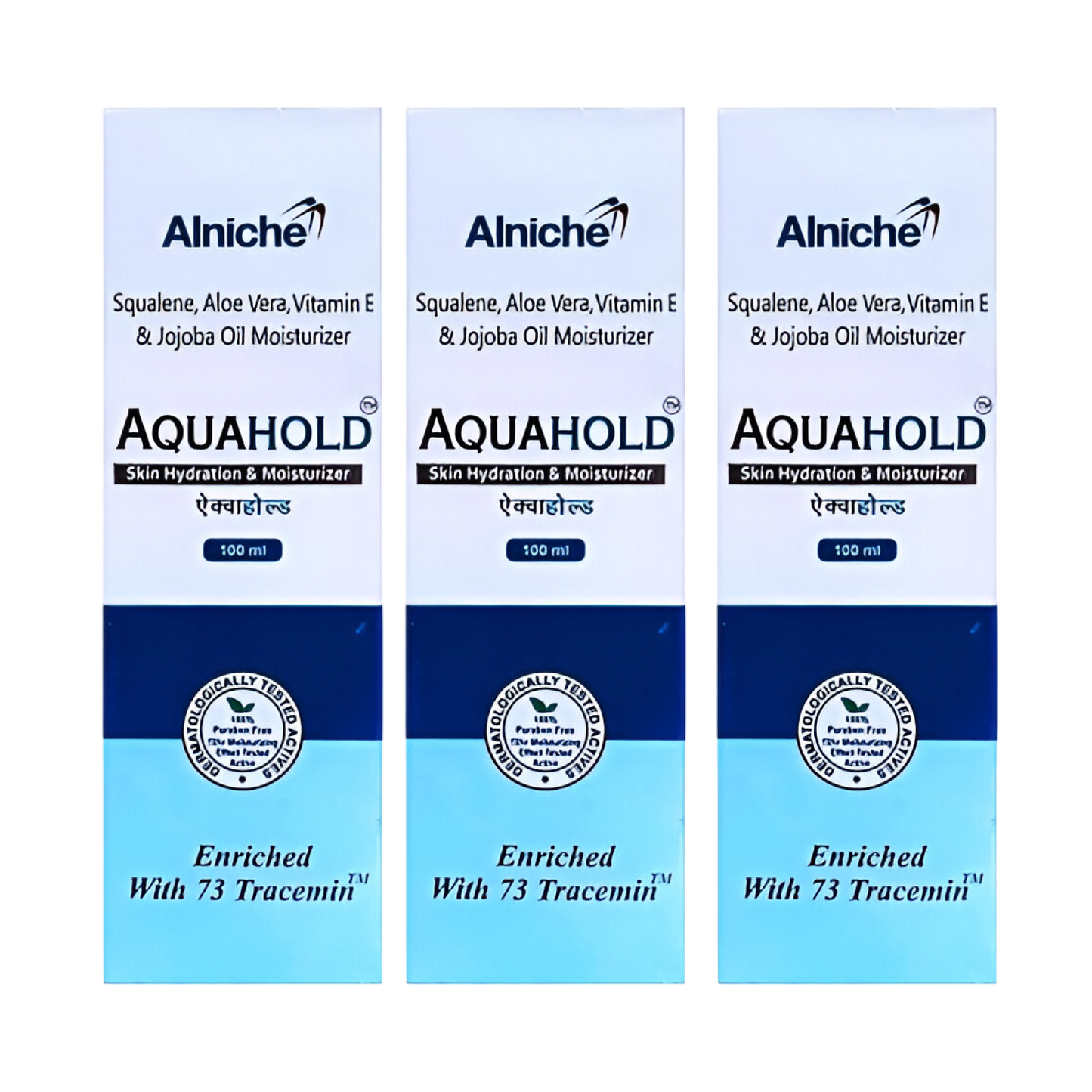 aquahold skin hydration & moisturizer lotion – 100 ml | with squalene, aloe vera, vitamin e & jojoba oil | enriched with 73 tracemins