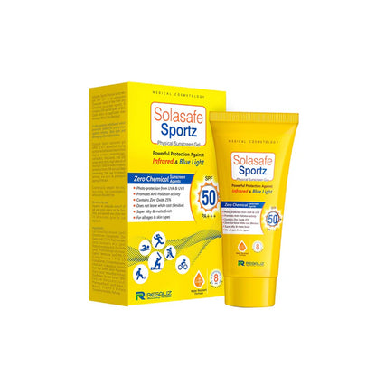 Solasafe Sportz Physical Sunscreen Gel SPF 50+ – Powerful Protection Against Infrared & Blue Light