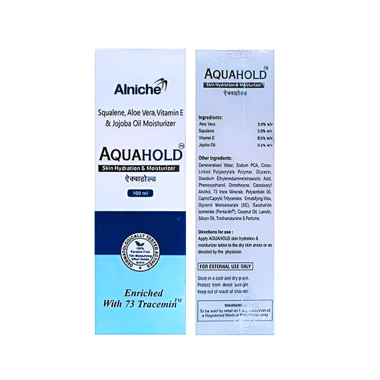Aquahold Skin Hydration & Moisturizer Lotion – 100 ml | With Squalene, Aloe Vera, Vitamin E & Jojoba Oil | Enriched with 73 Tracemins