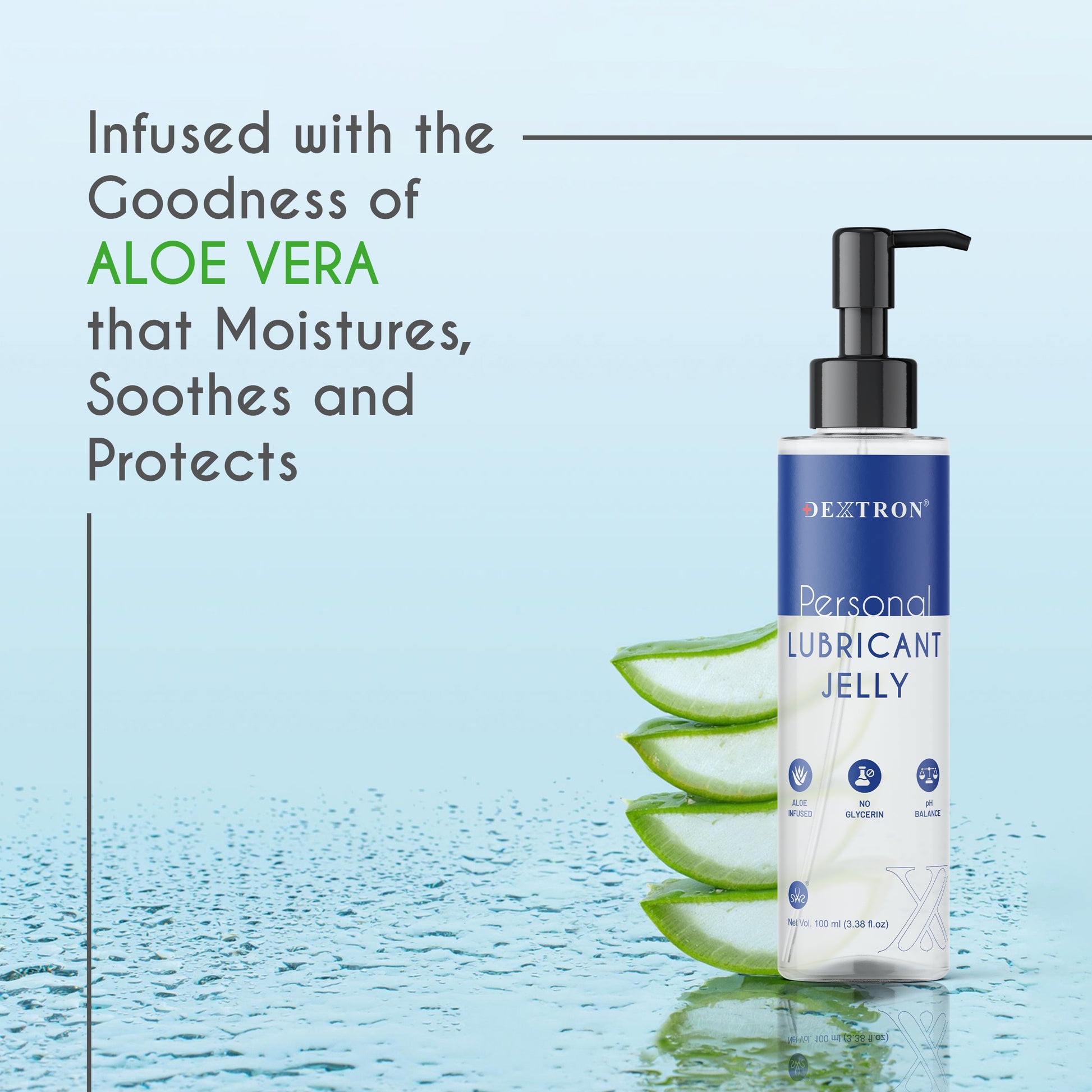 DEXTRON® Personal Lubricant Jelly – Aloe Infused, No Glycerin, pH Balanced, 100 ml