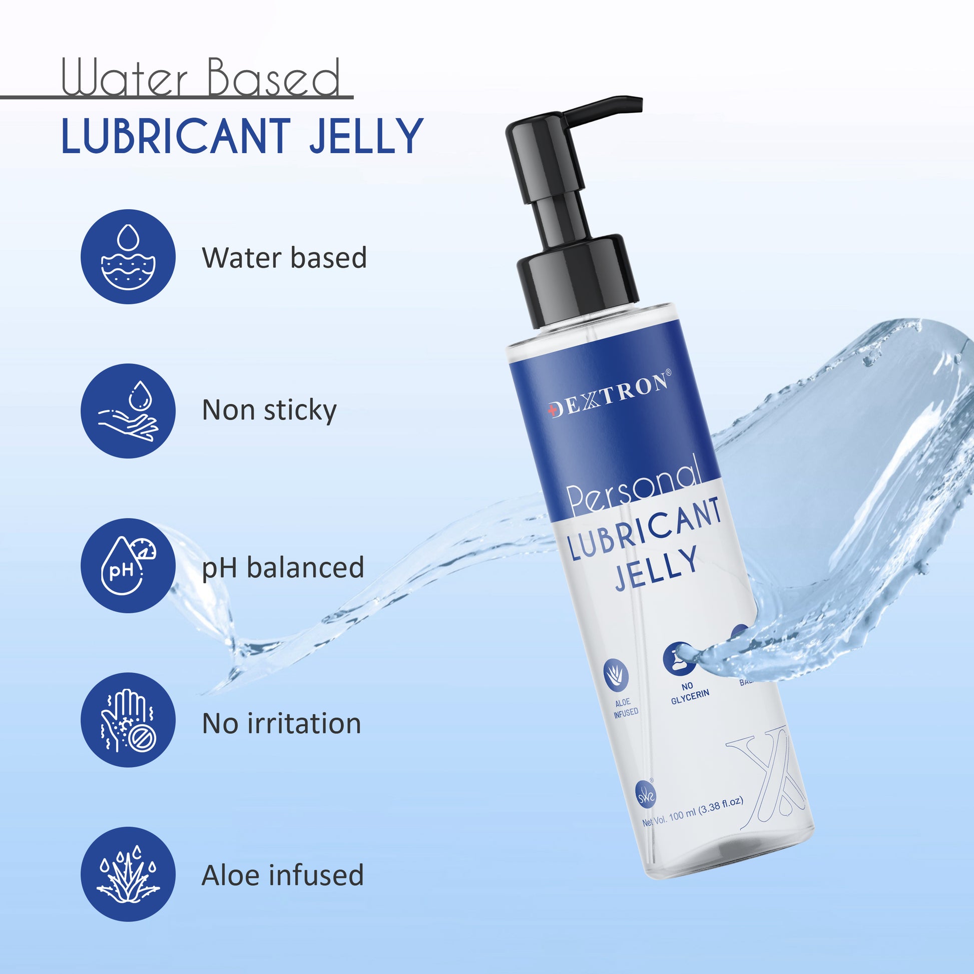 DEXTRON® Personal Lubricant Jelly – Aloe Infused, No Glycerin, pH Balanced, 100 ml