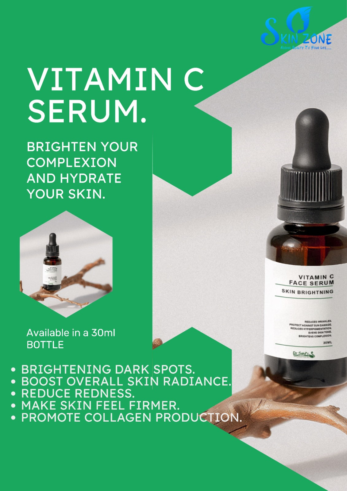 vitamin c face serum – 30ml | skin brightening, dark spot reduction & collagen boost