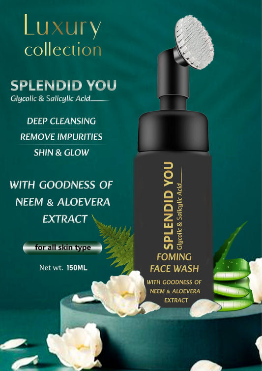 Splendid You Glycolic & Salicylic Acid Foaming Face Wash – Deep Cleansing | Neem & Aloe Vera | 150ml