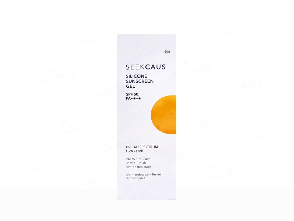 seekcaus silicone sunscreen gel spf 50 pa++++ | broad spectrum uva/uvb/hev/ir protection | matte, no white cast | 50g