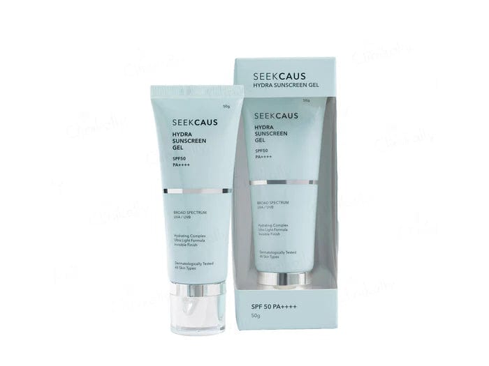 seekcaus hydra sunscreen gel spf 50 pa++++ | lightweight uv protection | 50g