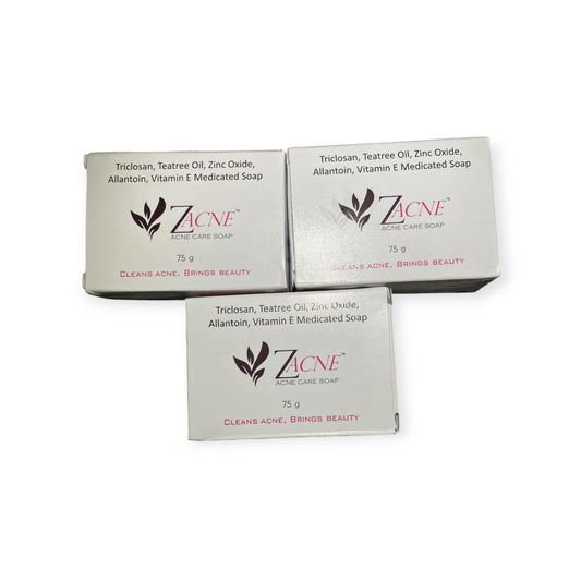 ZACNE Acne Care Soap – 75g (Pack Of - 3) | Medicated Soap with Triclosan, Tea Tree Oil & Zinc Oxide
