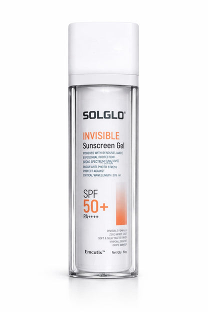 SOLGLO Invisible Sunscreen Gel SPF 50+ PA++++ | Matte Finish, No White Cast, Broad Spectrum UV Protection – 50ml