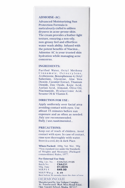 ADMOISE AC Acne Control Moisturiser with SPF 50+ – 100ml