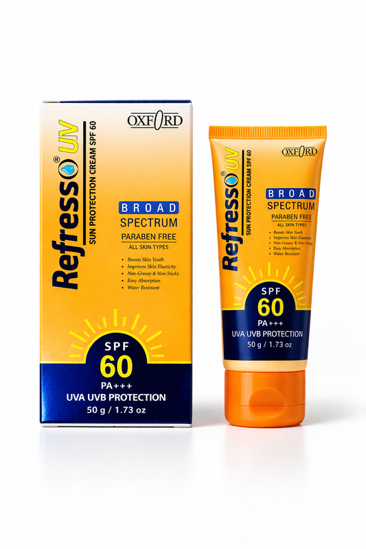 Refresso UV Sun Protection Cream SPF 60 PA+++ | Broad Spectrum UVA UVB Protection, Water Resistant, Non-Greasy – 50g