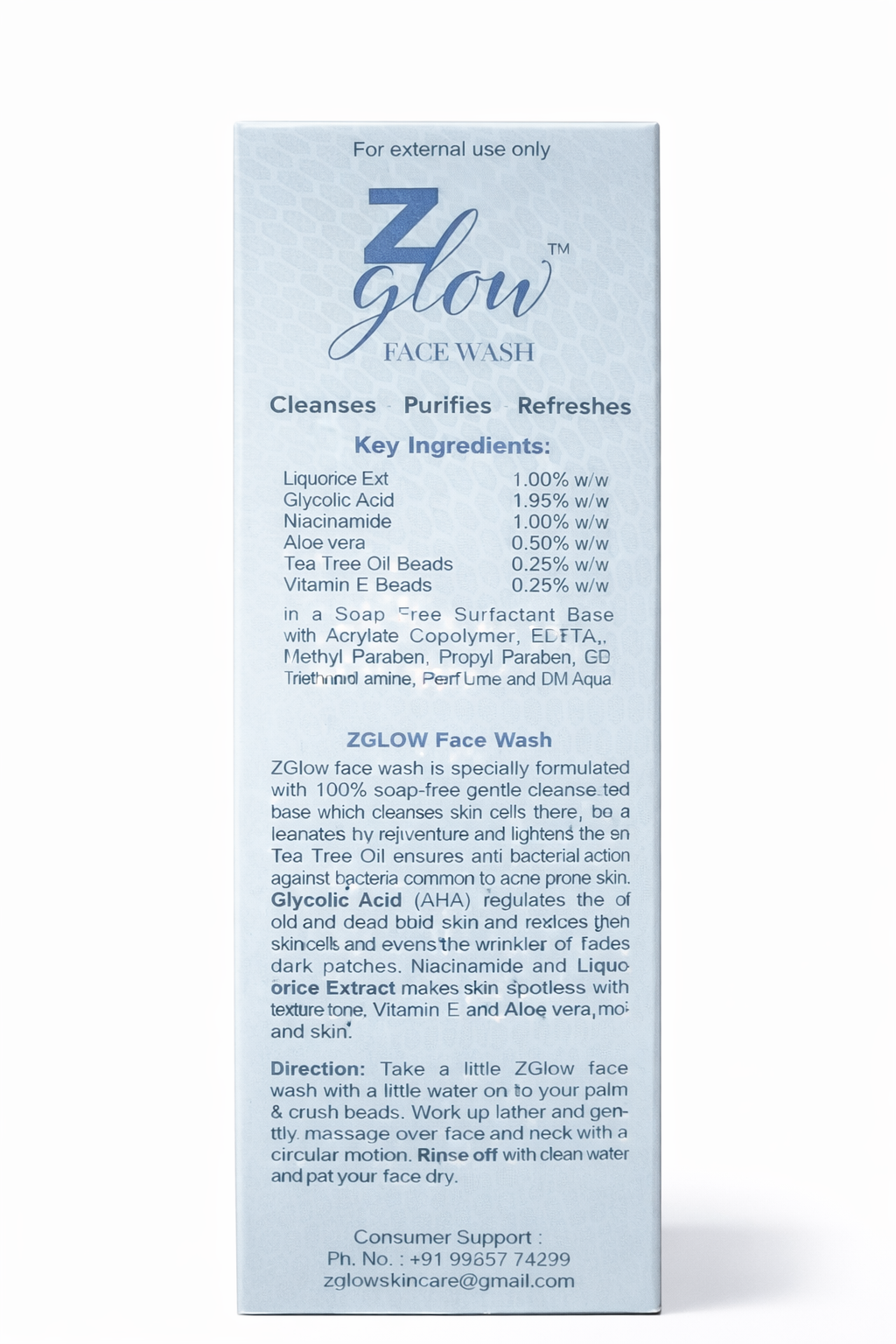 z glow face wash – with glycolic acid, niacinamide & tea tree oil | 70g | soap-free formula for clear & refreshed skin