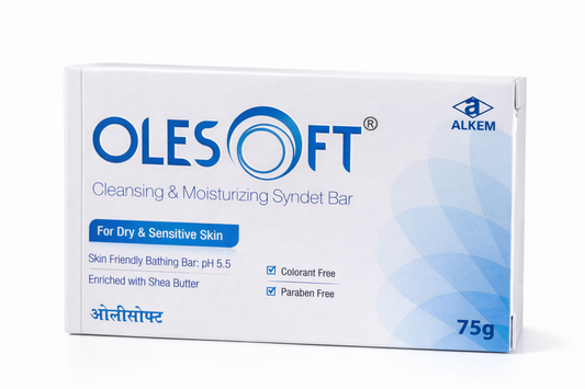 Olesoft Cleansing & Moisturizing Syndet Bar | pH 5.5 | Shea Butter | For Dry & Sensitive Skin | Soap-Free & Paraben-Free (75g)