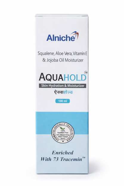 Aquahold Skin Hydration & Moisturizer Lotion – 100 ml | With Squalene, Aloe Vera, Vitamin E & Jojoba Oil | Enriched with 73 Tracemins