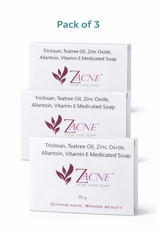 ZACNE Acne Care Soap – 75g (Pack Of - 3) | Medicated Soap with Triclosan, Tea Tree Oil & Zinc Oxide