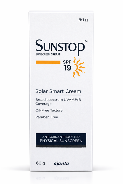 Sunstop SPF 19 Sunscreen Cream | Solar Smart Cream | Broad Spectrum UVA/UVB Protection | Oil-Free & Paraben-Free | 60g