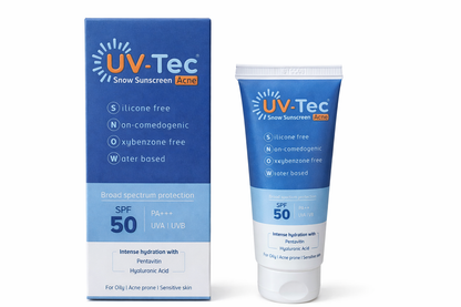 UV-Tec Snow Sunscreen Gel – Water-Based, Silicone-Free, SPF 50 PA+++, Hydrating Sunscreen for Oily, Acne-Prone & Sensitive Skin (50g)